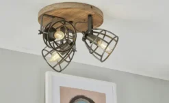 Deckenleuchte, 3-flammig, Holz/Metall