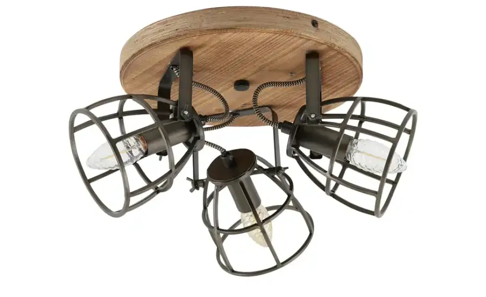 Deckenleuchte, 3-flammig, Holz/Metall