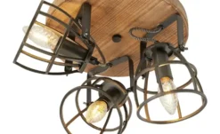Deckenleuchte, 3-flammig, Holz/Metall