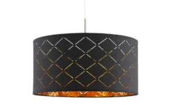 Globo Lighting Stoffpendelleuchte, 1-flammig, Schirm schwarz/goldfarben