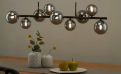Meisterleuchten Pendelleuchte, 9-flammig, schwarzchrom, Rauchglas