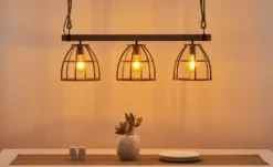 Pendelleuchte, 3-flammig, Metall / Holz schwarz