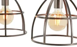 Pendelleuchte, 3-flammig, Metall / Holz schwarz