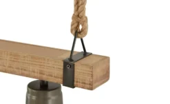 Pendelleuchte, 3-flammig, schwarz/Holz mit Tau