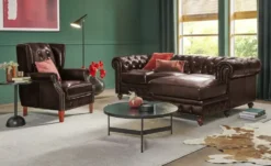 Primo Ecksofa Bezug aus Echtleder Chesterfield